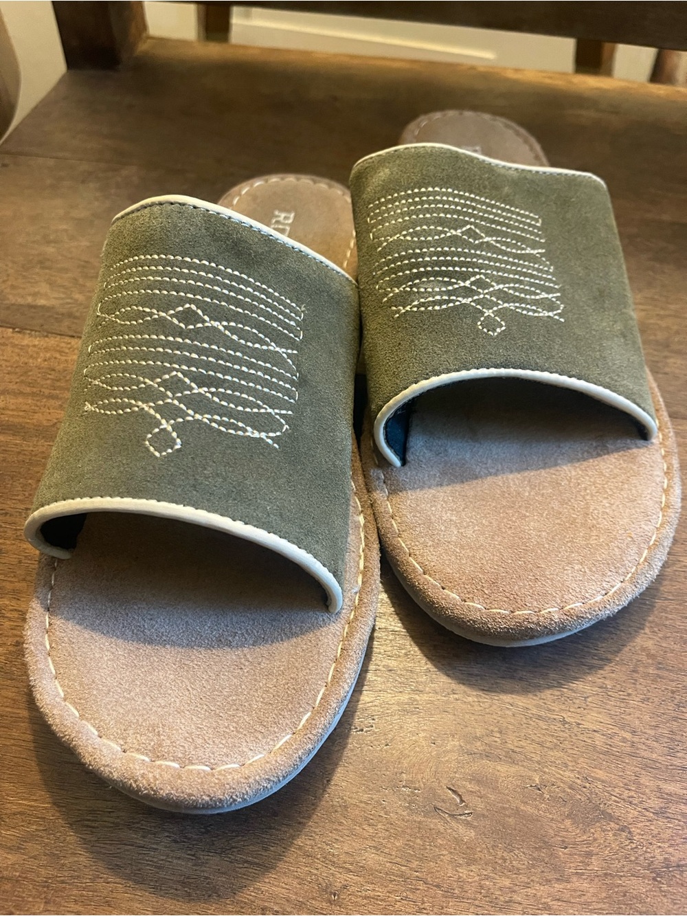 Roper Olive Green Suede Slide Sandals